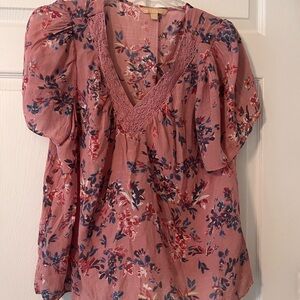 Pink Smocked Flutter Sleeve Blouse